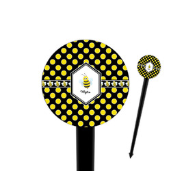 Bee & Polka Dots 4" Round Plastic Food Picks - Black - Single Sided (Personalized)