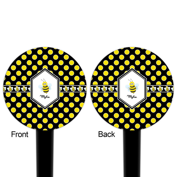 Bee & Polka Dots Black Plastic 4" Food Pick - Round - Double Sided - Front & Back
