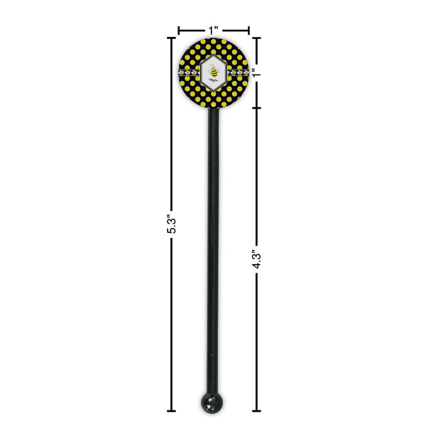 Bee & Polka Dots Black Plastic 5.5" Stir Stick - Round - Dimensions
