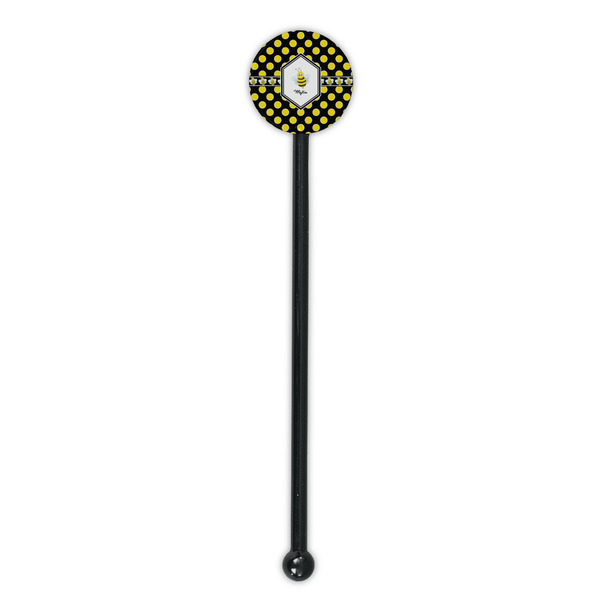 Bee & Polka Dots Black Plastic 5.5" Stir Stick - Round - Single Stick