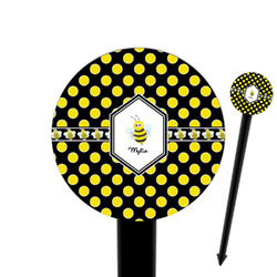 Bee & Polka Dots 6" Round Plastic Food Picks - Black - Single Sided (Personalized)