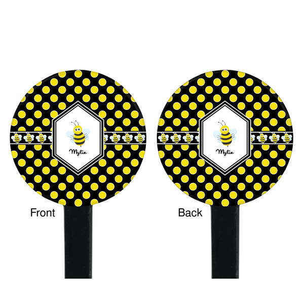 Bee & Polka Dots Black Plastic 7" Stir Stick - Double Sided - Round - Front & Back