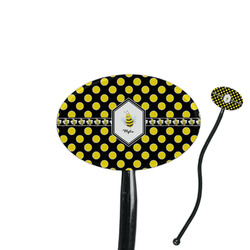 Bee & Polka Dots 7" Oval Plastic Stir Sticks - Black - Double Sided (Personalized)