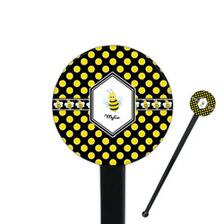 Bee & Polka Dots 7" Round Plastic Stir Sticks - Black - Single Sided (Personalized)
