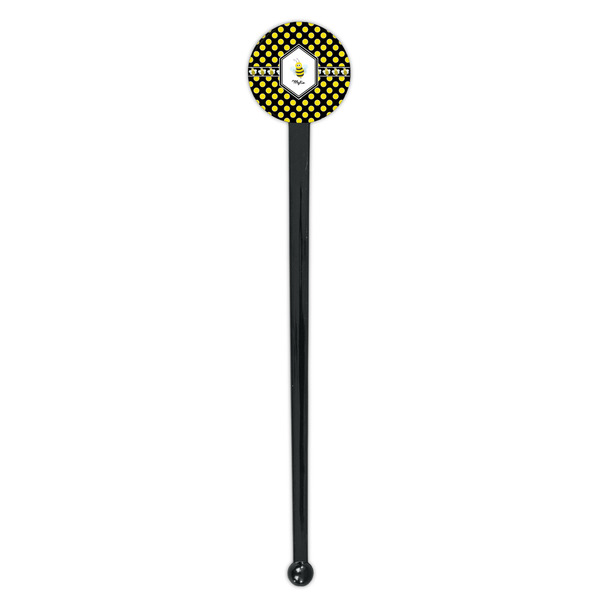 Bee & Polka Dots Black Plastic 7" Stir Stick - Round - Single Stick