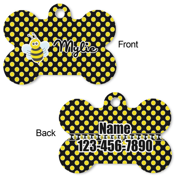 Bee & Polka Dots Bone Shaped Dog ID Tag - Large - Approval