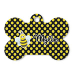 Bee & Polka Dots Bone Shaped Dog ID Tag (Personalized)