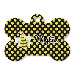 Bee & Polka Dots Bone Shaped Dog ID Tag (Personalized)