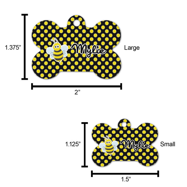 Bee & Polka Dots Bone Shaped Dog ID Tag - Large - Scale