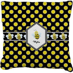 Bee & Polka Dots Faux-Linen Throw Pillow 16" (Personalized)