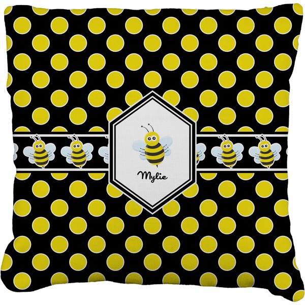 Custom Bee & Polka Dots Faux-Linen Throw Pillow 18" (Personalized)