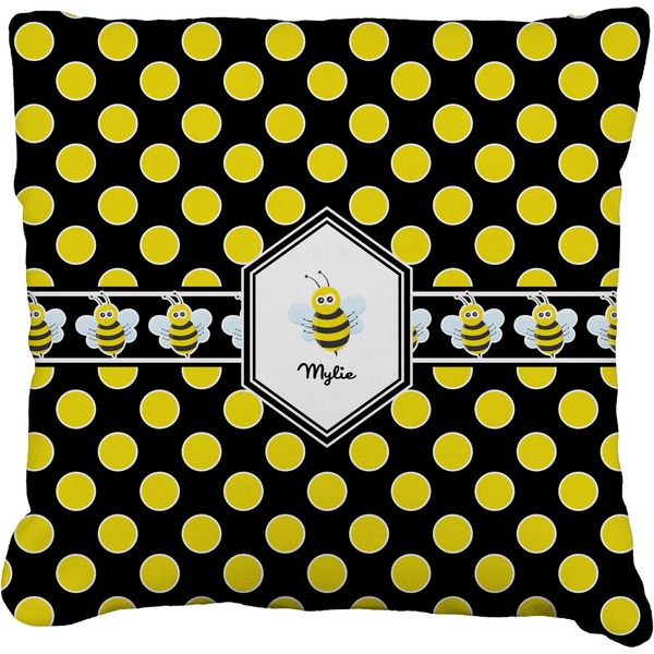 Custom Bee & Polka Dots Faux-Linen Throw Pillow 20" (Personalized)
