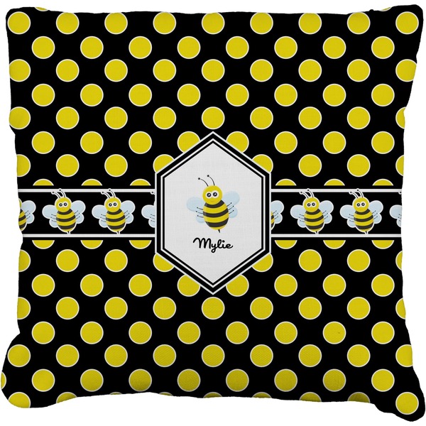 Custom Bee & Polka Dots Faux-Linen Throw Pillow 26" (Personalized)