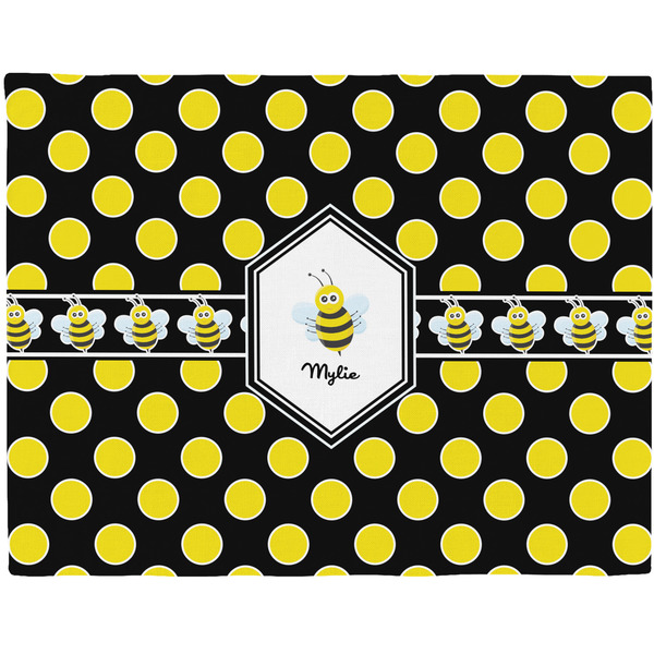 Custom Bee & Polka Dots Woven Fabric Placemat - Twill w/ Name or Text