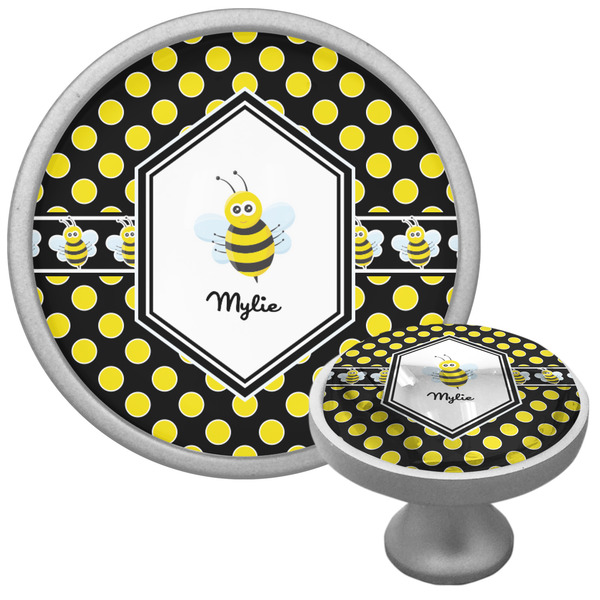 Custom Bee & Polka Dots Cabinet Knob (Silver) (Personalized)