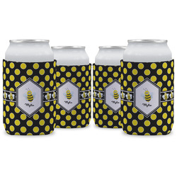 Bee & Polka Dots Can Cooler (12 oz) - Set of 4 w/ Name or Text