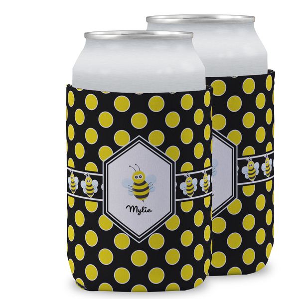 Custom Bee & Polka Dots Can Cooler (12 oz) w/ Name or Text