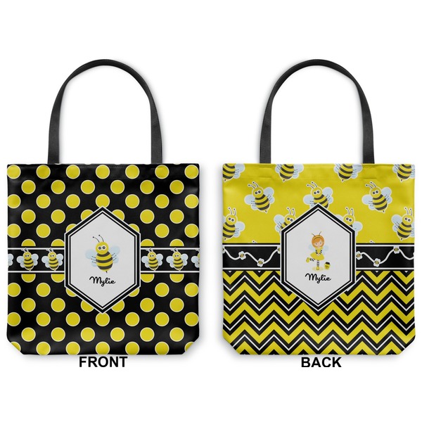 Bee & Polka Dots Canvas Tote - Front and Back