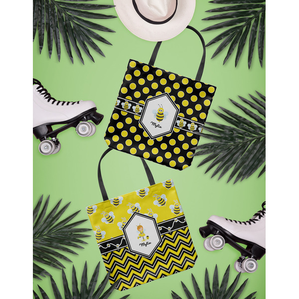 Bee & Polka Dots Canvas Tote Lifestyle Front and Back