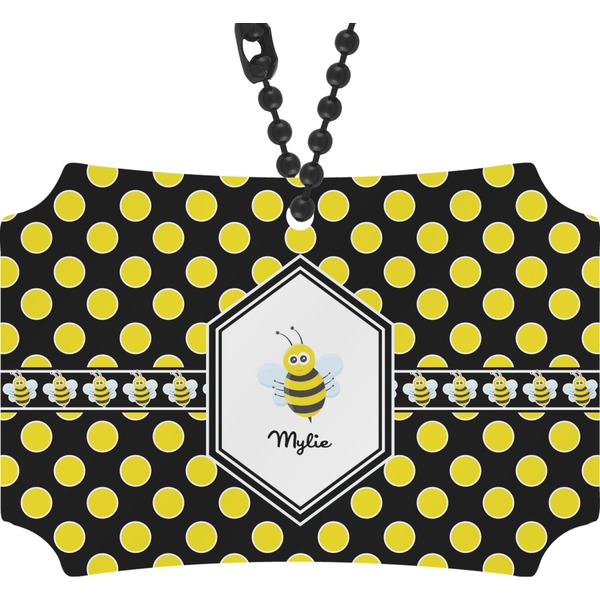 Custom Bee & Polka Dots Rear View Mirror Ornament (Personalized)