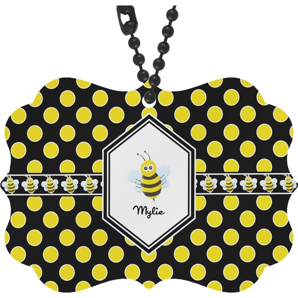 Custom Bee & Polka Dots Rear View Mirror Decor (Personalized)