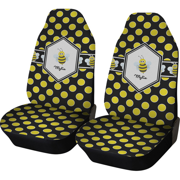 Custom Bee & Polka Dots Car Seat Covers (Set of Two) (Personalized)