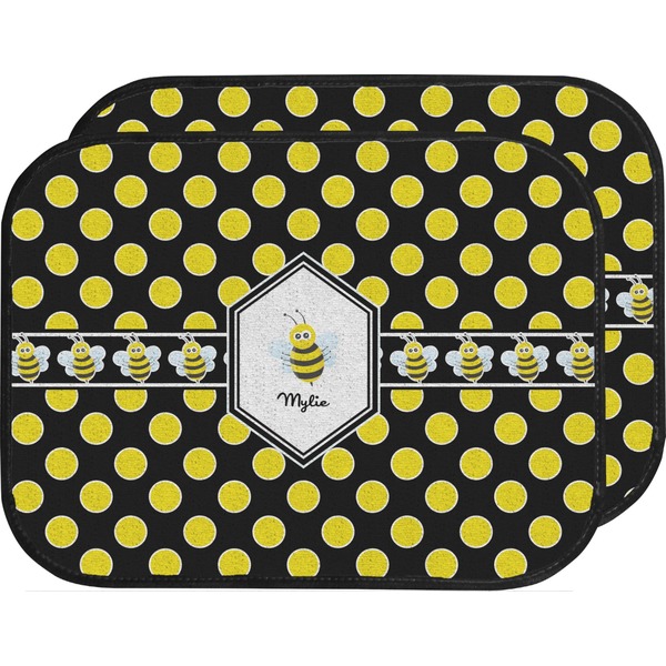 Custom Bee & Polka Dots Car Floor Mats (Back Seat) (Personalized)