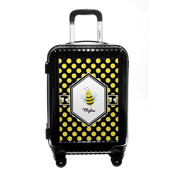 Custom Bee & Polka Dots Carry On Hard Shell Suitcase (Personalized)