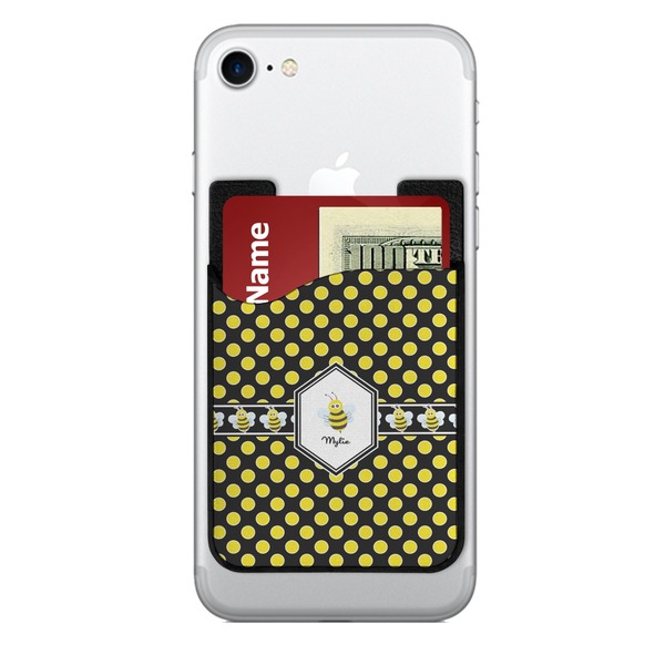 Custom Bee & Polka Dots 2-in-1 Cell Phone Credit Card Holder & Screen Cleaner (Personalized)