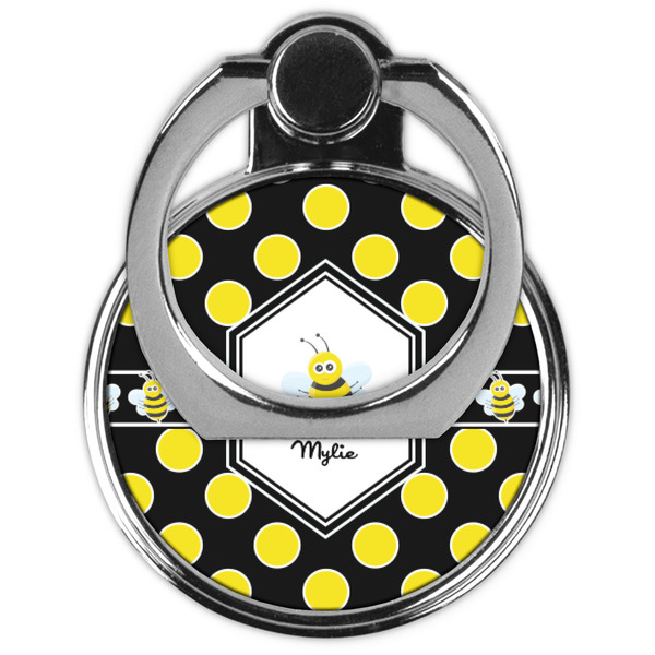 Bee & Polka Dots Cell Phone Ring Stand & Holder - Front (Collapsed)