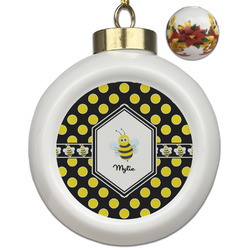 Bee & Polka Dots Ceramic Ball Ornaments - Poinsettia Garland (Personalized)