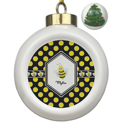 Bee & Polka Dots Ceramic Ball Ornament - Christmas Tree (Personalized)