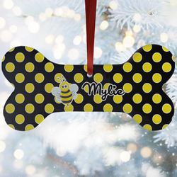 Bee & Polka Dots Ceramic Dog Ornament w/ Name or Text