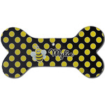 Bee & Polka Dots Ceramic Dog Ornament - Front w/ Name or Text