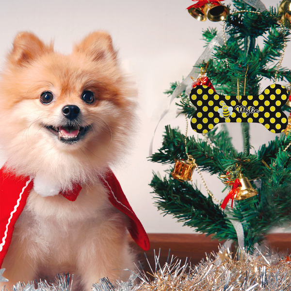 Bee & Polka Dots Ceramic Flat Ornament - Bone (LIFESTYLE)