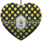 Bee & Polka Dots Heart Ceramic Ornament w/ Name or Text