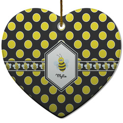 Bee & Polka Dots Heart Ceramic Ornament w/ Name or Text