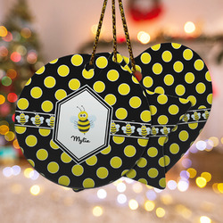 Bee & Polka Dots Ceramic Ornament w/ Name or Text