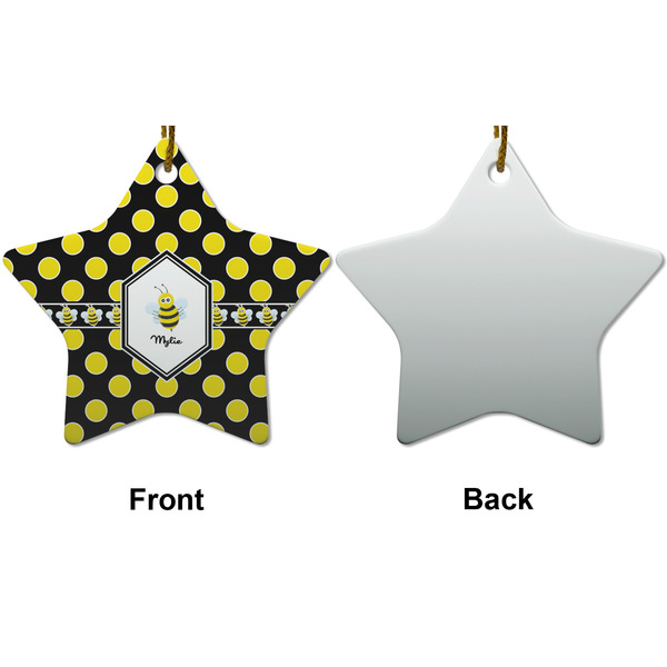 Bee & Polka Dots Ceramic Flat Ornament - Star Front & Back (APPROVAL)