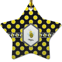 Bee & Polka Dots Star Ceramic Ornament w/ Name or Text