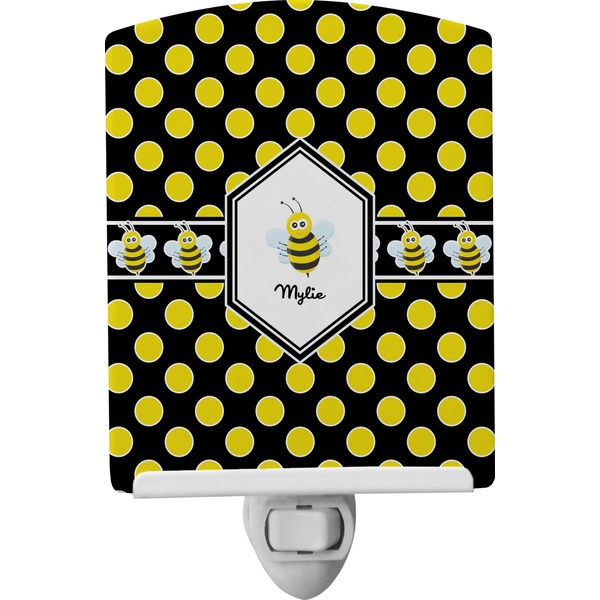Custom Bee & Polka Dots Ceramic Night Light (Personalized)