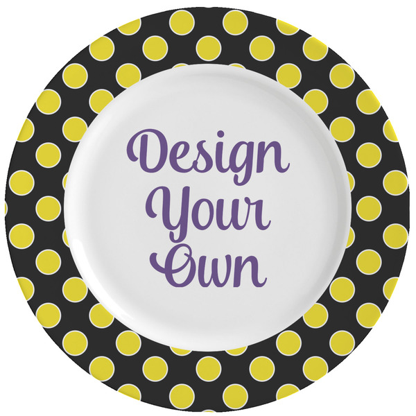 Custom Bee & Polka Dots Ceramic Dinner Plates (Set of 4) (Personalized)