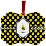 Bee & Polka Dots Metal Frame Ornament - Double Sided w/ Name or Text
