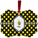 Bee & Polka Dots Metal Frame Ornament - Double Sided w/ Name or Text