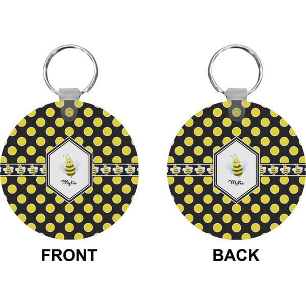 Bee & Polka Dots Circle Keychain (Front + Back)