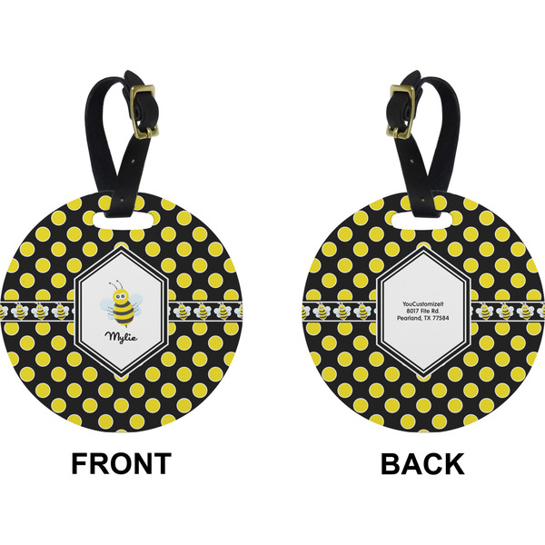 Bee & Polka Dots Circle Luggage Tag (Front + Back)