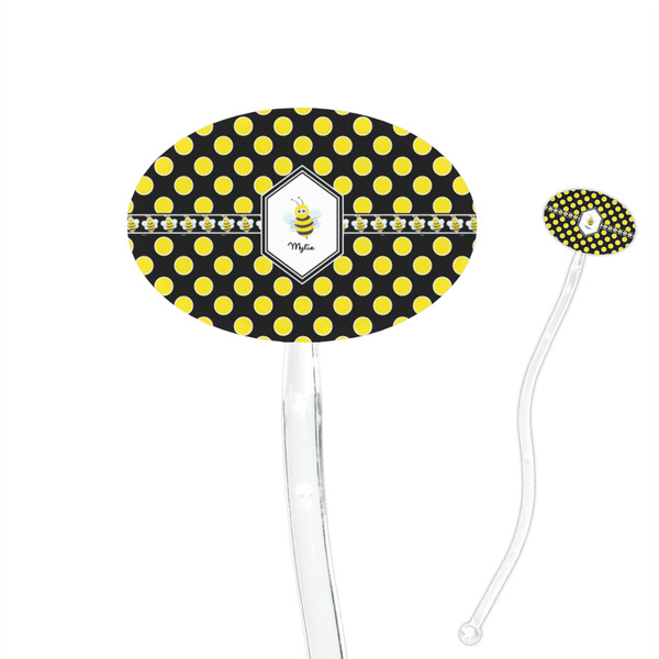 Custom Bee & Polka Dots 7" Oval Plastic Stir Sticks - Clear (Personalized)
