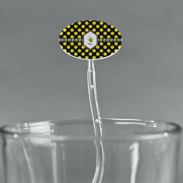 Bee & Polka Dots Clear Plastic 7" Stir Stick - Oval - Main