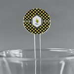 Bee & Polka Dots 5.5" Round Plastic Stir Sticks - Clear (Personalized)