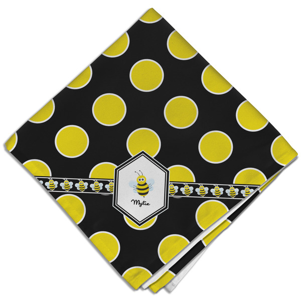 Custom Bee & Polka Dots Cloth Dinner Napkin - Single w/ Name or Text
